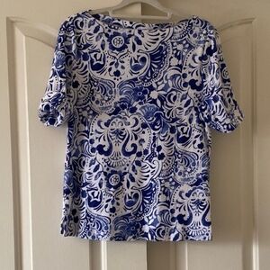 Ralph Lauren Blue and White Patterned Women's Top.PL
